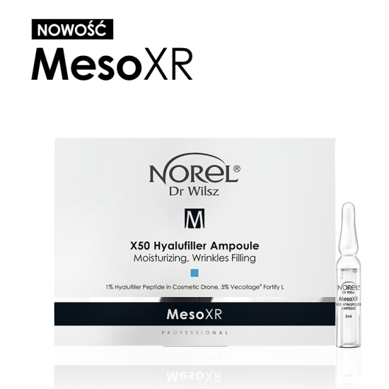 NOREL DR.WILSZ MESOXR X50 HYALUFILLER AMPUŁKA NAWILŻAJĄCA I WYPEŁNIAJĄCA ZMARSZCZKI  DO MEZOTERAPII I RF 5X3ML PA450